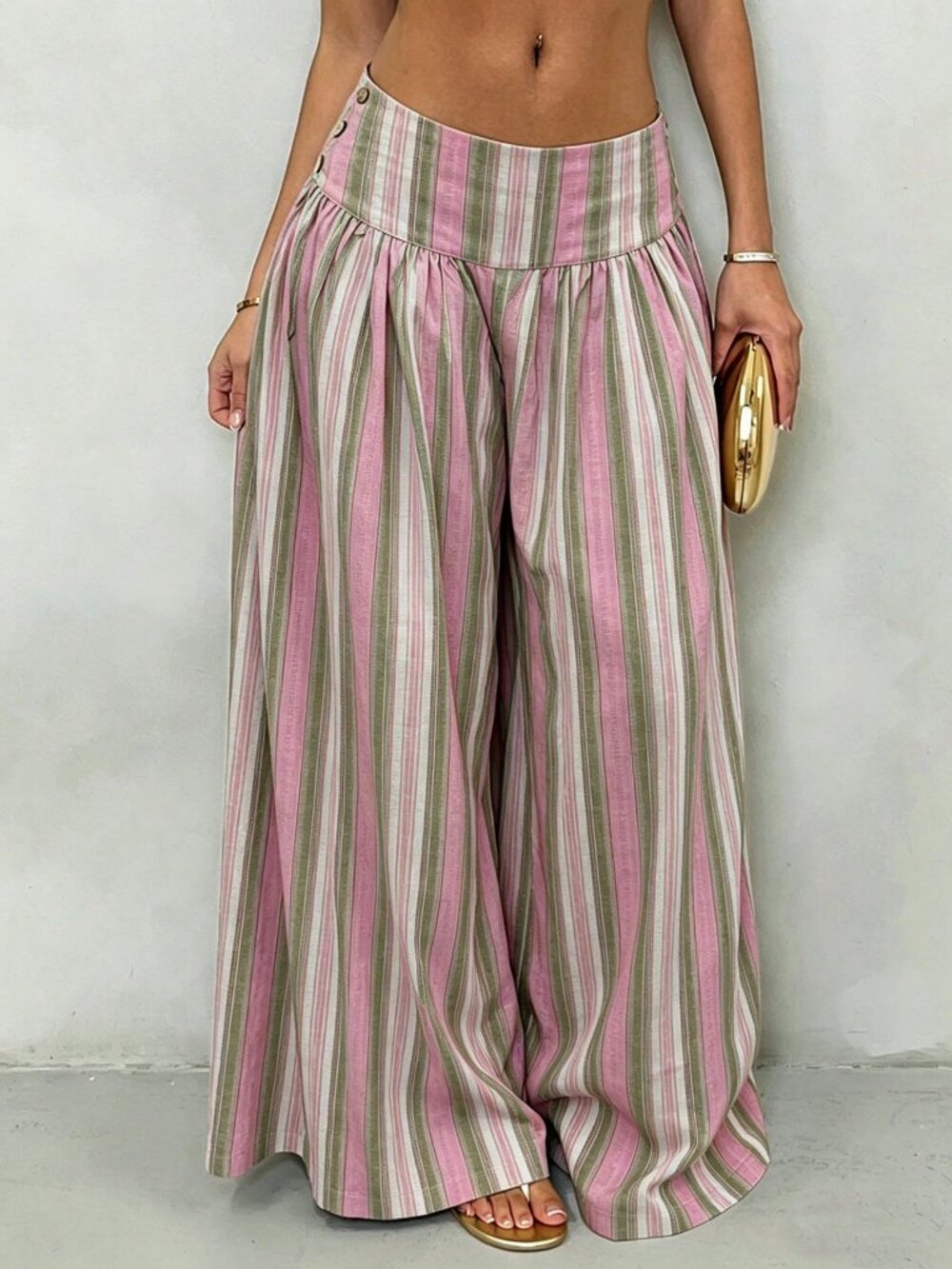 Multicolor Casual Women's Stripe Boho Low-Waist Wide-Leg Pants